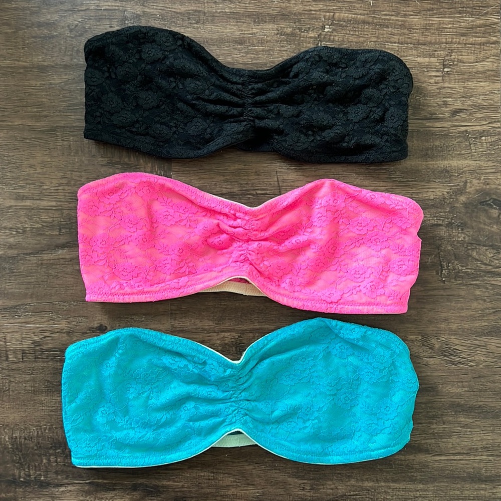 PINK VICTORIA'S SECRET lace bandeau bras bundle